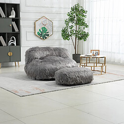 KOMHTOM Chaise confortable avec pouf, chaise moderne rembourrée, pouf en fausse fourrure moelleuse, loveseat, gris