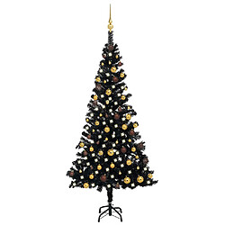 vidaXL Arbre de Noël artificiel pré-éclairé et boules noir 180 cm PVC