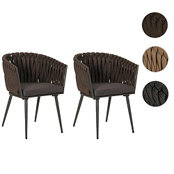 Mendler Set de 2 chaises de jardin en aluminium HWC-N38, chaise d'extérieur avec accoudoirs, corde tressée en oléfine ~ marron Coussin gris foncé