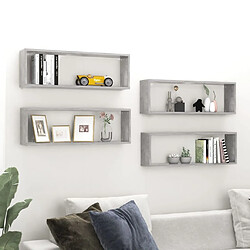 Maison Chic Lot de 4 Étagères cube murales,Etagère de rangement flottantes Gris béton 80x15x26,5 cm Aggloméré -MN48598