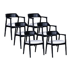 Vente-Unique Lot de 6 chaises avec accoudoirs en teck et tissu bouclette - Noir et Blanc - SOUADY