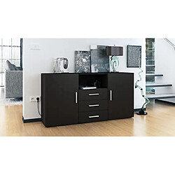 Mpc Commode avec 2 portes, 3 tiroirs et 1 compartiment ouvert, noir mat/noir mat (139 x 72 x 35 cm)