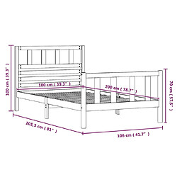 vidaXL Cadre de lit sans matelas noir bois massif 100x200 cm pas cher