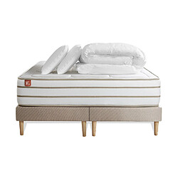 Marmottes & Co Pack prêt à dormir matelas LE DOUILLET 160x200cm Mémoire de forme BioVisco + double sommiers Beige + 2 oreillers + couette