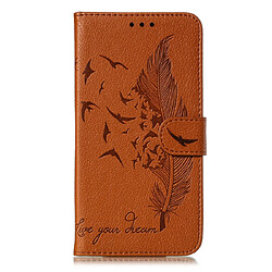 Wewoo Coque Etui en cuir à rabat avec motif de plume litchi emplacements pour portefeuille et porte-cartes iPhone 11 Marron