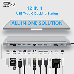 Universal Adaptateur USB type C gris station d'accueil pour ordinateur portable, MST double moniteur double HDMI VGA SD TF ordinateur portable Apple Dell XPS HP Lenovo