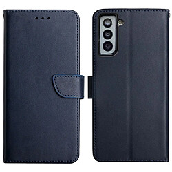 Etui en cuir véritable texture nappa bleu pour votre Samsung Galaxy S21 + 5G