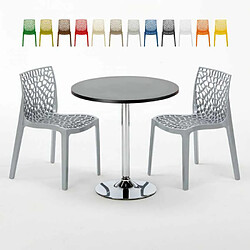 Grand Soleil Table Ronde Noir et 2 Chaises Colorées P