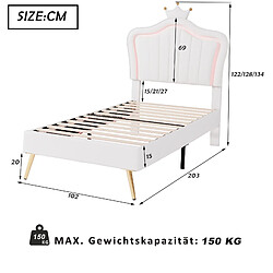 Acheter KOMHTOM Lit Simple Capitonné 90 X 200 cm - Cadre De Lit Couronne Blanche - En Cuir Pu Avec LED - Sommier À Lattes et Dossier - Sans Matelas