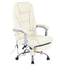 Decoshop26 Fauteuil de bureau avec fonction massage et repose-pieds ajustables en véritable cuir crème 10_0002573