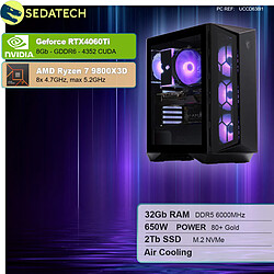 Sedatech PC Gamer ATX Compact • AMD Ryzen 7 9800X3D • RTX4060Ti • 32Go DDR5 • 2To SSD M.2 • sans OS