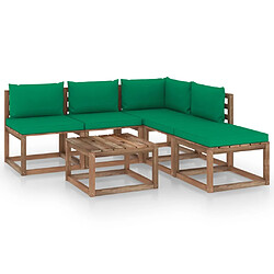 vidaXL Salon palette de jardin 6 pcs et coussins Bois de pin imprégné