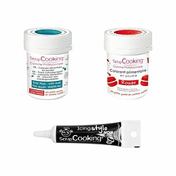 Scrapcooking 2 colorants alimentaires rouge-bleu foncé + Stylo glaçage noir