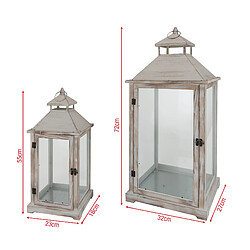 Avis Mobili Rebecca Lot De 2 Lanternes Décoratives Verre Pvc Bois Clair 72x32x27