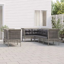 Maison Chic Salon de jardin 7 pcs + coussins - Mobilier/Meubles de jardin - Table et chaises d'extérieur Gris Résine tressée -MN75969