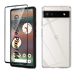 Pack coque transparente en TPU et vitre protection écran en verre trempé FULL cover noir pour Google Pixel 6A 5G - XEPTIO