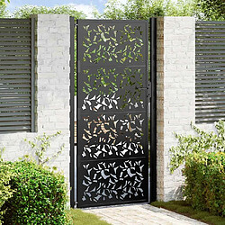 vidaXL Portail de jardin noir 105x205 cm acier conception de feuilles