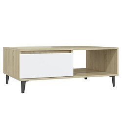 Maison Chic Table basse,Table Console Table d'appoint, Table pour salon Blanc et chêne sonoma 90x60x35 cm Aggloméré -MN81182