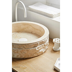 Pegane Vasque à poser / lavabo rond en marbre, coloris beige - Diamètre 40 x Hauteur 15 cm pas cher