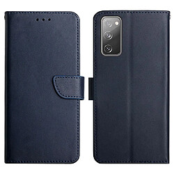 Etui en cuir véritable texture nappa, fermoir magnétique avec support bleu pour votre Samsung Galaxy S20 FE/S20 Fan Edition