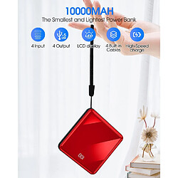 SANAG Powerbank Avec Câble, Batterie Externe 10 000 Mah, Mini Compacte Avec Chargeur Rapide Portable, Écran Led, 5 Sorties Et 3 Voies D'Entrée, Samsung Ipad Huawei, Etc. (Rouge)