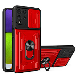 Coque en TPU anti-rayures avec béquille et porte-carte rouge pour votre Samsung Galaxy A22 4G (EU Version)