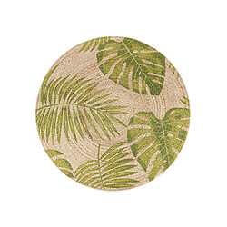 Beliani Tapis en jute d 140 vert / beige motif feuillage BUGAY