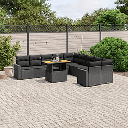 Maison Chic Salon de jardin 11 pcs avec coussins, Ensemble Tables et chaises d'extérieur noir résine tressée -GKD911533