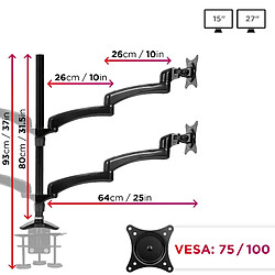 Avis Duronic DM454 Support Quadruple 4 écrans PC à Pince pour Bureau | Passe câbles Inclus | Rotatif/Inclinable/Pivotable | Compatibilité avec Moniteur VESA 75/100 | Potence et Bras en Aluminium