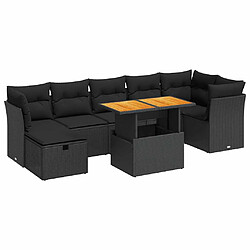 vidaXL Salon de jardin avec coussins 8 pcs noir résine tressée acacia