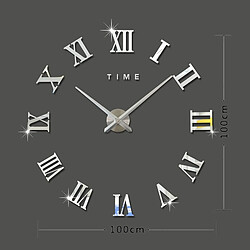 Wewoo Horloges DIY argent Chambre Décoration de la Maison Sans Cadre Chiffres Romains Grand BRICOLAGE Wall Sticker Mute Horloge, Taille: 100 * 100 cm