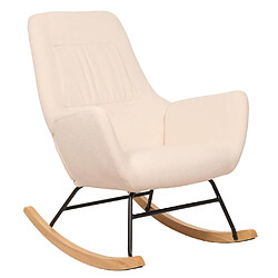 Mendler Fauteuil à bascule HWC-N13, Fauteuil relax à bascule Fauteuil TV, bois massif métal tissu/textile 320g/m² ~ crème pas cher