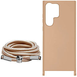 Avizar Coque Cordon pour Samsung Galaxy S23 Ultra Lanière Tour du Cou 80cm Rose Poudré