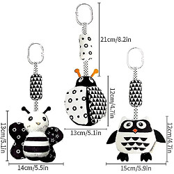 Avis 3 Paquets de Jouets Hochets Suspendus, Jouets Peluche Poussette Cartoon Blanc Noir