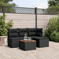 Maison Chic Salon de jardin 5 pcs avec coussins | Ensemble de Table et chaises | Mobilier d'Extérieur noir résine tressée -GKD55393