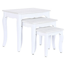 Avis Pegane Set de 3 table d'appoint en bois MDF coloris blanc - Longueur 53/41.5/30 x Profondeur 35/30.5/24.5 x Hauteur 47/38/28 cm