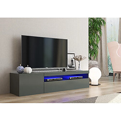 Alter Meuble TV de salon, Made in Italy, Meuble TV avec 2 portes, Meuble TV de salon, cm 150x40h37, couleur anthracite brillant, avec lumière LED bleue