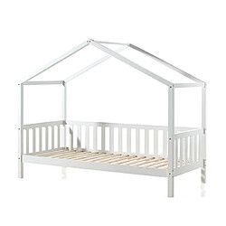 Mes Lit cabane 90x200 cm en pin blanc avec matelas - ROODY