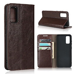 Etui en cuir véritable + TPU Cheval fou avec support café pour votre Samsung Galaxy S20