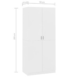 vidaXL Garde-robe Blanc 90x52x200 cm Bois d’ingénierie pas cher