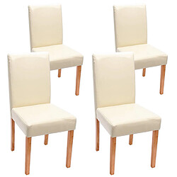 Mendler Lot de 4 chaises de séjour Littau ~ cuir reconstitué, crème, pieds clairs