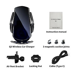 Chrono Support automatique de chargeur de téléphone de voiture sans fil Q3 pour Apple iPhone 12/11 Pro/XS/Max/X/Xr/8/plus, Samsung S6/S10/S9/Note 9/S8, appareils compatibles Qi et tout téléphone (noir) pas cher