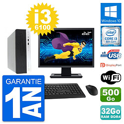 PC HP 400 G4 SFF Ecran 22" Intel i3-6100 RAM 32Go Disque 500Go Windows 10 Wifi - Occasion