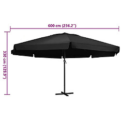 vidaXL Parasol de jardin avec mât en aluminium 600 cm noir pas cher