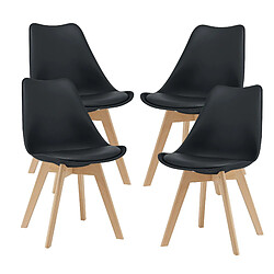 Lot de 4 Chaises de Salle à Manger Scandinave Siège Cuisine Plastique Similicuir Hêtre 81 x 49 x 57 cm Noir [en.casa]