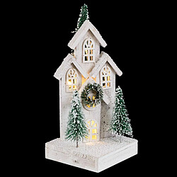 BigBuy Christmas Décorations de Noël Blanc Vert Bois Plastique ville 16 x 16 x 38 cm