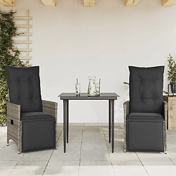 vidaXL Chaises inclinables de jardin lot de 2 et coussins gris rotin