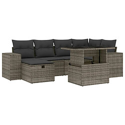 vidaXL Salon de jardin avec coussins 7 pcs gris résine tressée