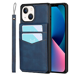 Coque en TPU + PU anti-rayures avec béquille et porte-cartes bleu pour votre iPhone 13 6.1 pouces