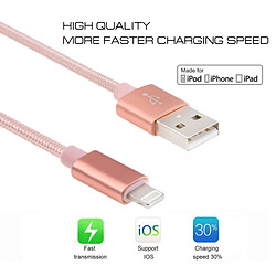 Wewoo Câble or rose pour iPhone X / 8 & 8 Plus / 7 & 7 Plus / 6 & 6s & 6 Plus & 6s Plus / iPad 2m 3A style métallique tissé tête Lightning à de données / chargeur USB,